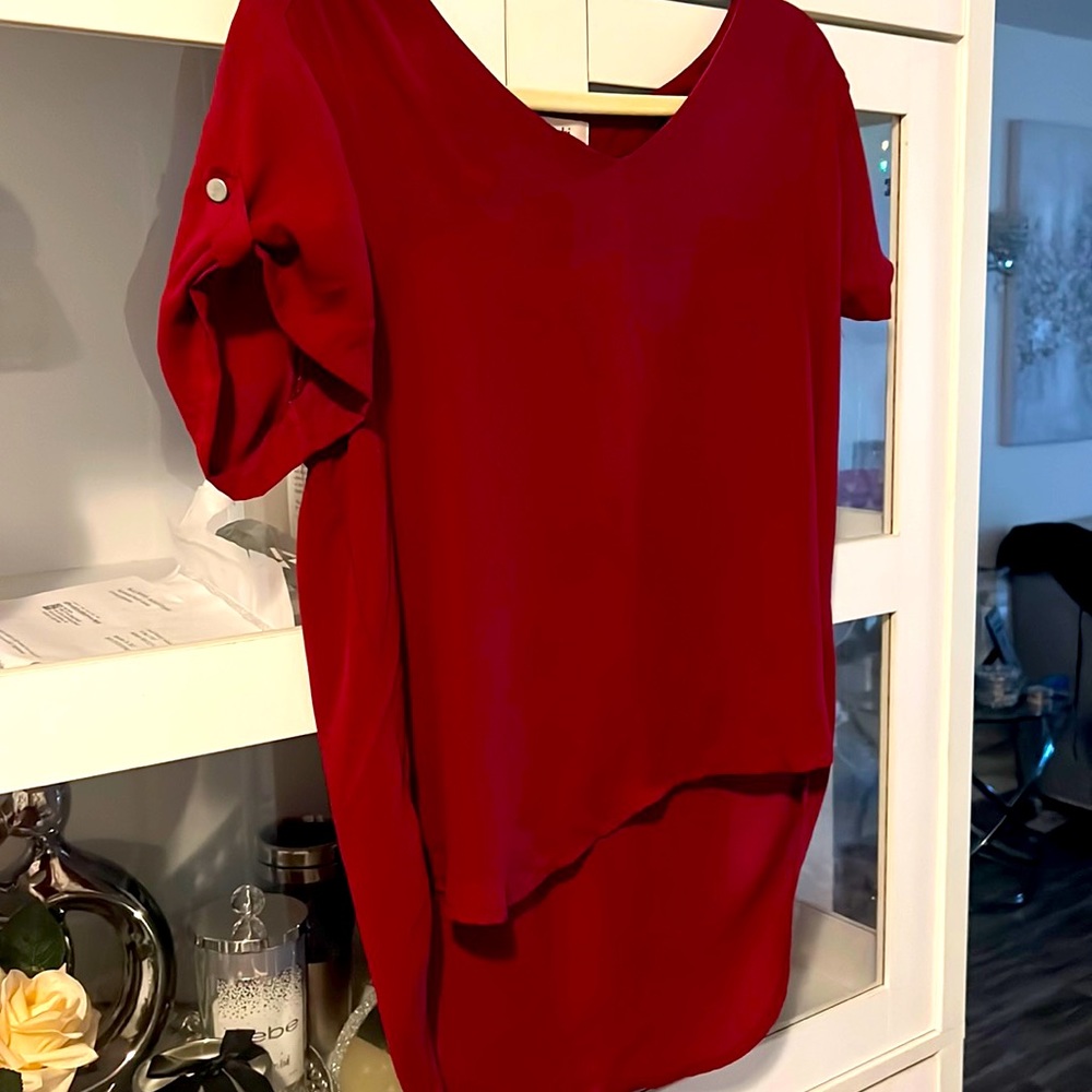 Burgangy blouse for any occasion.  It’s soft and covers completely